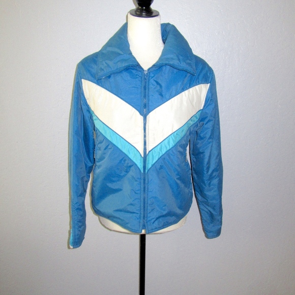 Vintage Jackets & Blazers - Vintage 70s Retro Snow Ski Jacket Coat Blue Stripe